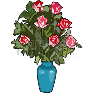 Bouquet of Pink Roses in Blue Vase