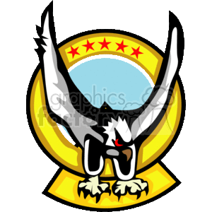 The clipart image depicts a stylized version of a pilot's wings or badge. The badge features an eagle in the center with its wings spread wide, standing with its claws (talons) gripping a banner. Above the eagle is a shield-like structure with five red stars. The overall design suggests a sense of power and authority commonly associated with aviation insignia.