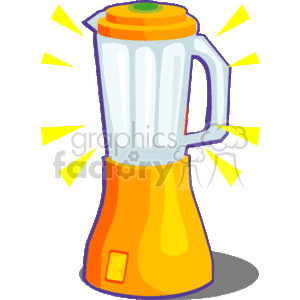 This clipart image depicts an electric blender which is typically used for mixing or pureeing food and beverages. The blender is shown in a bright orange and white color scheme with shining lines indicating its glossy surface.