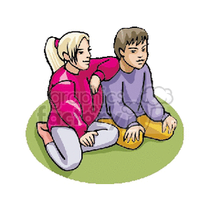 A girl and a boy sitting on the floor on their knees