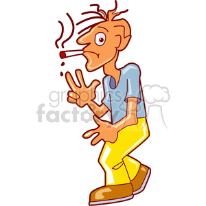 Cartoon Man with Cigarette Making Peace Sign