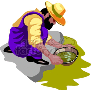 Person Panning for Gold in a River