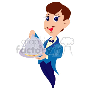 Smiling Waiter Holding a Covered Serving Dish