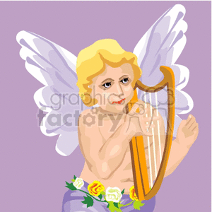 An Angel with a Purple Sash and Flowers Playing a Harp