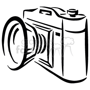 This clipart image features a line drawing of a classic or vintage camera with a prominent lens, viewfinder, and film rewind knob.