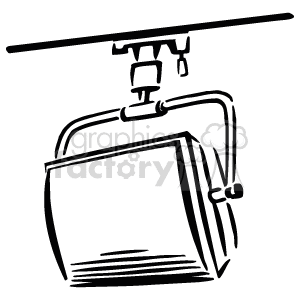 The image is a line drawing or clipart of a floodlight. The floodlight is depicted as suspended from above, perhaps from the ceiling, and is angled downward as if to illuminate a specific area or object.