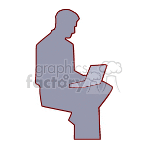 Silhouette of a man working on a laptop.