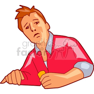 Illustration of a worried man leaning forward, wearing a red shirt.