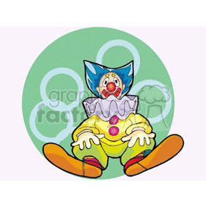 A Blue Haired Big Feet Clown Sitting and Smiling