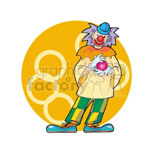 A Clown Wearing Plaid Pants Little Blue Hat and a Red Nose Holding a Red Ball