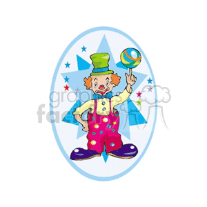A Small Silly Clown Spinning a Colorful Ball on his Finger