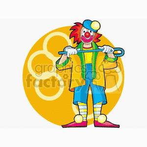 A Clown With Red Hair Yellow Jacket and Big Red Shoes Holding a Cane in his Hands