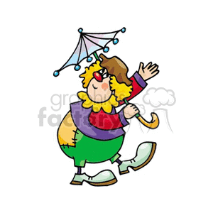 A Silly Clown Walking under an Umbrella Holding his Hand out Thinking that it will Rain