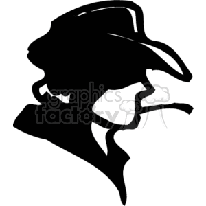 Silhouette of a cowboy wearing a hat and smoking a pipe in side view.