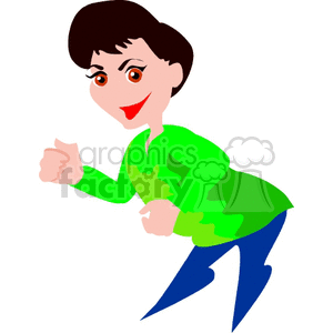 A Woman in a Green Shirt and Blue Pants Dancing