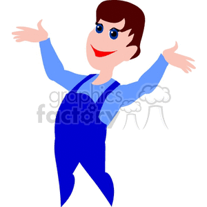 Happy Cartoon Character Dancing in Blue Overalls