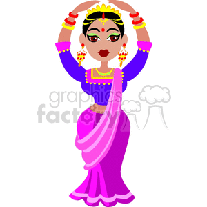 A Woman From India in Pink Purple and Blue Dancing with her Arm Up