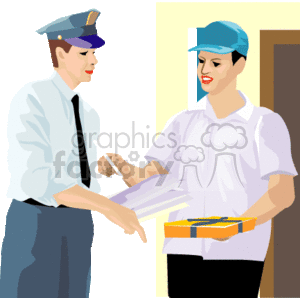 A Mailman Delivering a Package to a Gentleman