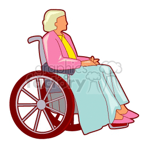 Clipart of an elderly woman sitting in a wheelchair.