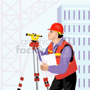 Construction Worker Surveying with Transit Level