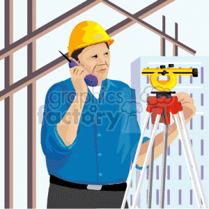 A Construction Worker Surveying and Talking on the Phone