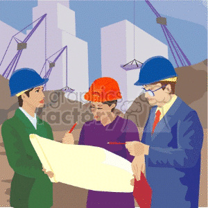 Engineers Discussing Blueprints at Construction Site