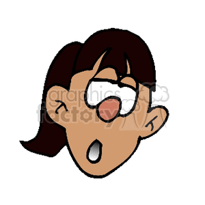 Cartoon illustration of a girl's surprised face with an expressive, open-mouthed reaction.