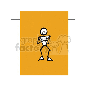 Minimalist stick figure drawing on an orange background.