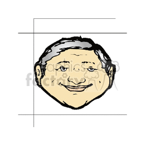 A clipart image of a smiling man's face with short hair.