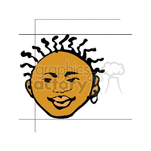 Smiling Cartoon Face with Curly Hair