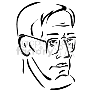 The image is a simple line drawing or clipart of a person's face. It looks like a male with glasses and has distinct facial features such as the eyes, nose, mouth, and ears outlined. The expression appears to be neutral.