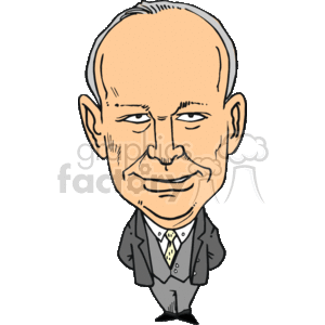 This clipart image shows a caricature of the 34th President of the United States. The style is exaggerated for humorous effect, with a focus on the head which is disproportionately large compared to the body. The character is depicted wearing a suit and tie, which is typical for a portrayal of a political figure.