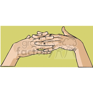 Illustration of hands interacting in a gesture against a green background.