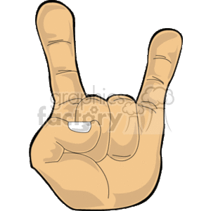 The clipart image shows a hand gesture where the index and little fingers are extended upward, resembling the shape of a longhorn's horns, while the thumb holds down the middle and ring fingers.