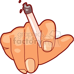 Illustration of a hand holding a lit cigarette between fingers.