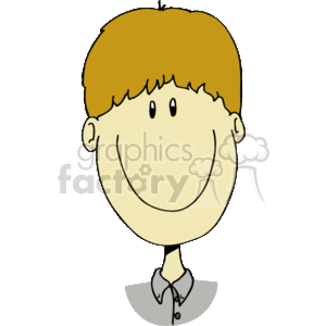 This clipart image depicts a boy who appears happy and is smiling. The boy has light brown hair and is wearing a collared shirt. Only his head and the top of his shoulders are visible. There are no other boys or kids in this particular image, only a single happy boy.
SEO title for this image: Happy Cartoon Boy Clipart - Smiling Child Illustration