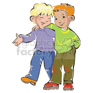   The image is a clipart of two happy boys with arms around each other