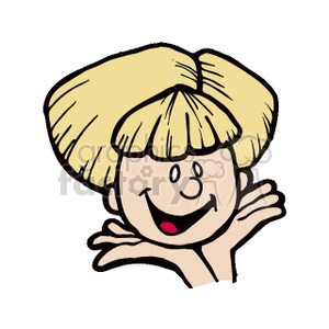 Head of a blonde haired laughing girl