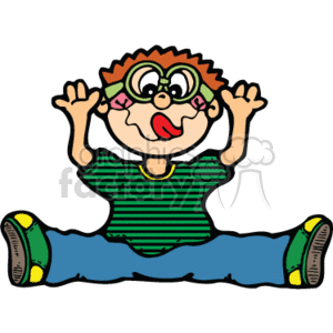   The clipart image portrays a cartoon depiction of a young boy making a funny face by pulling down his lower eyelids with his fingers. He