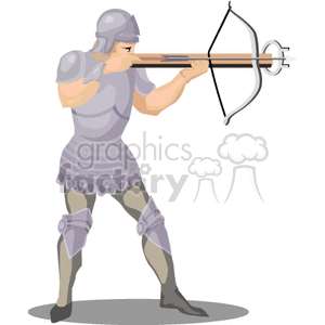 Illustration of a medieval knight in armor aiming a crossbow.