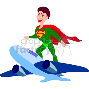 Superhero Standing on Airplane - Cartoon