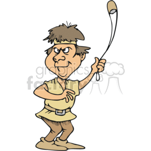   The clipart image features a cartoon representation of a young man holding a sling, a tool commonly associated with the biblical story of David and Goliath. The character is depicted with an expression of determination or concentration, possibly in preparation to launch a stone from the sling. 