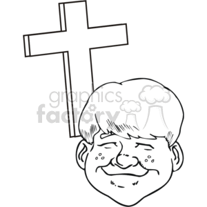   The image is a black and white clipart featuring a smiling boy