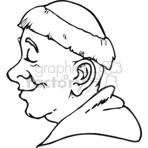 The image is a simple black and white clipart illustration of what appears to be a smiling monk with a tonsure (the bald patch on the top of his head which is a traditional practice in some Christian orders). He is wearing religious attire which could suggest he is a member of a monastic order.