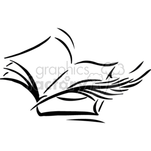 The clipart image depicts an open book with pages appearing to be in motion as if fluttering or turning. This stylized representation can be associated with knowledge, education, or in a religious context, possibly symbolizing the Bible or another holy text.