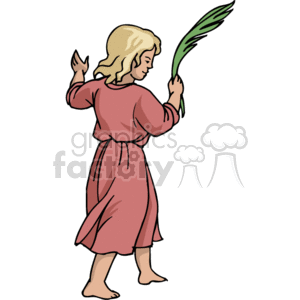Religious - Child with Palm Frond Celebrating Christian Tradition