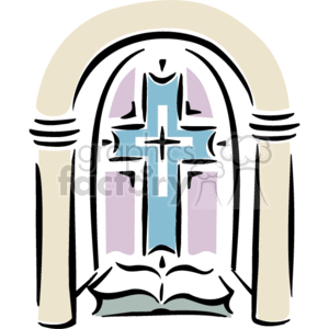 Stylized Stained Glass Church Window with Cross