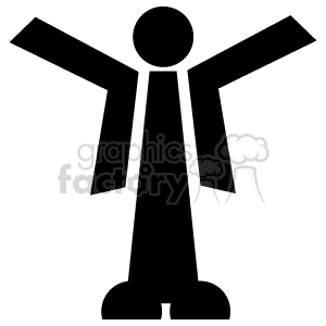   The image shows a simple, abstract representation of a human figure, likely intended to represent a man. It is a stick figure with a circular head, a straight body, and lines for arms and legs, depicted in a way that suggests the figure has its arms spread wide. The figure
