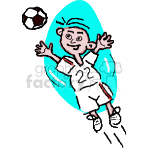   The clipart image features a stylized representation of a soccer player. The character appears to be in motion, possibly celebrating or running. They are wearing a sports uniform consisting of a shirt with the number 22 and shorts, along with sports shoes. There