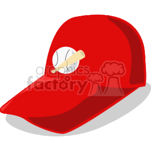 The image features a red baseball cap with what appears to be the logo of a baseball and bat in the center front of the cap. The cap is stylized in a simplistic clipart format.
